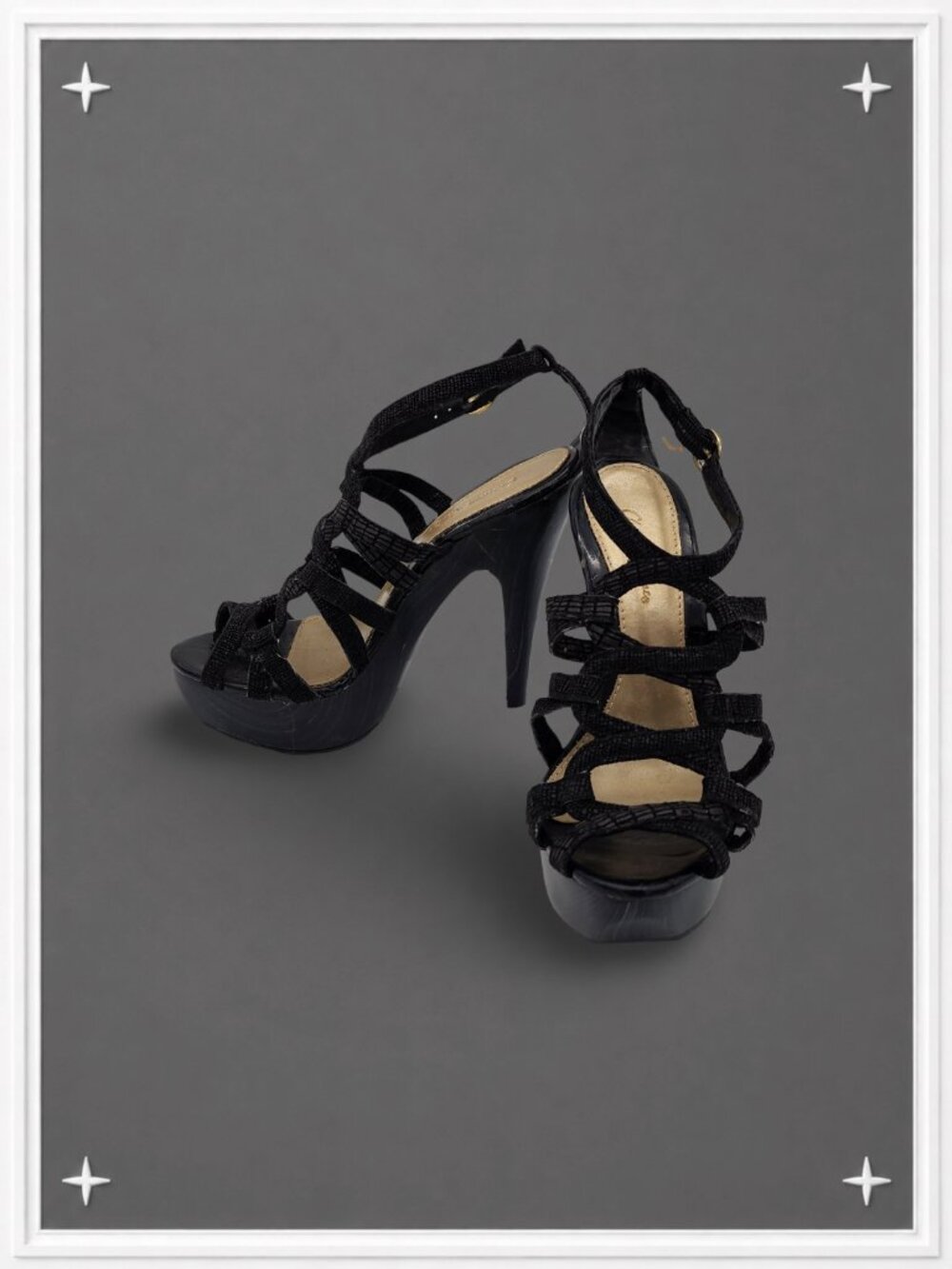 Vintage Y2K Black Strappy Platform Stilettos | Women's 6